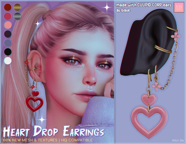 Alpha HONEY Heart Drop Earrings by simsfinds - The Sims 4 Custom Content