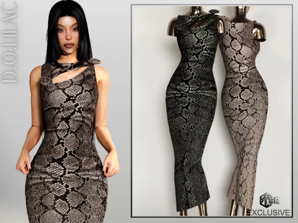 Alpha Asymmetric Animal Print Dress DO0683 by d-o-lilac - The Sims 4 Custom Content