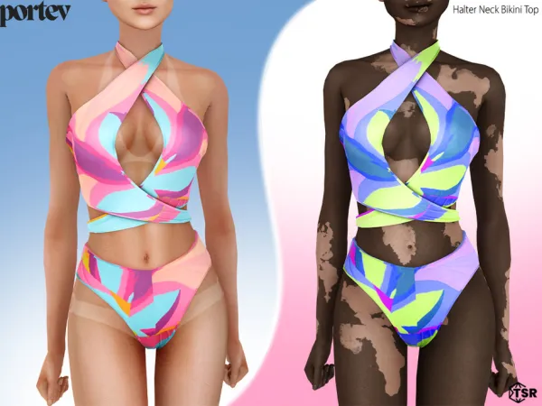 Mix Halter Neck Bikini Top by portev - The Sims 4 Custom Content