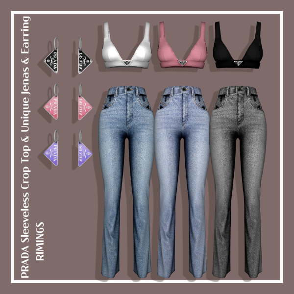 Alpha [RIMINGS] PRADA Sleeveless Crop Top Unique Jeans Earring by simsfinds - The Sims 4 Custom Content