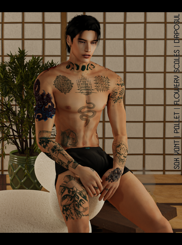 Mix Tattoo Collection Sak Yant Pallet Flowery Scales by simsfinds - The Sims 4 Custom Content