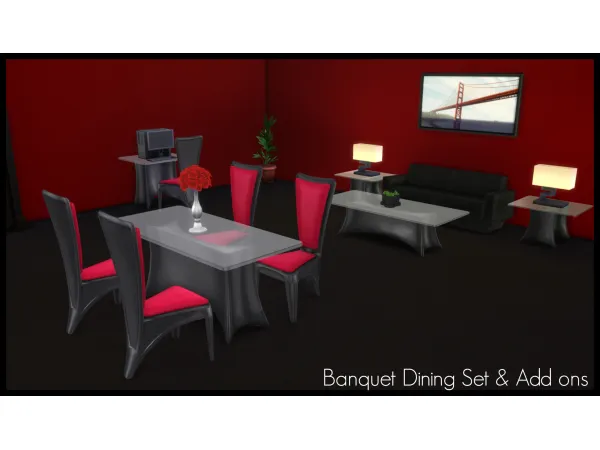 Mix UPDATED 30518 to Banquet Dining Set Add Ons by simsfinds - The Sims 4 Custom Content