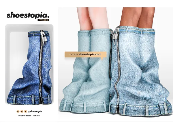 Alpha Shoestopia. Elas Pintawn Denim Shark Boots by shoestopia - The Sims 4 custom content