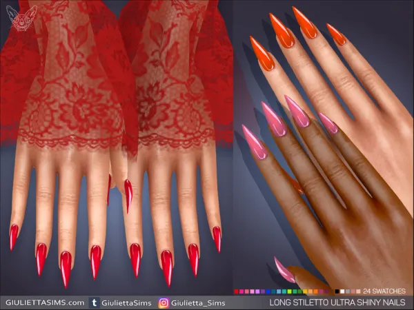 Alpha Long Stiletto Ultra Shiny Nails - The Sims 4 Custom Content