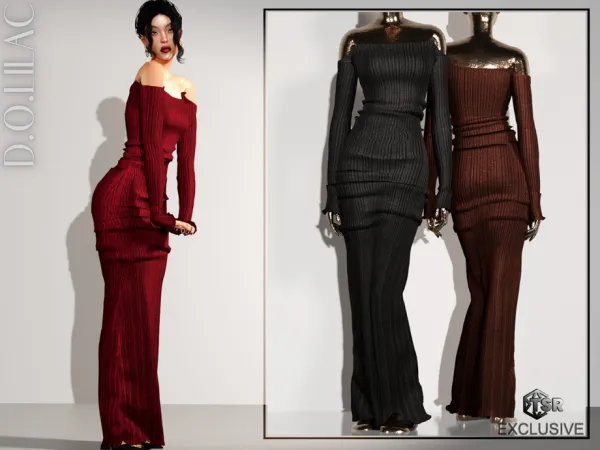Alpha Off Shoulder Jersey Maxi Dress DO0678 by DOLilac - The Sims 4 Custom Content