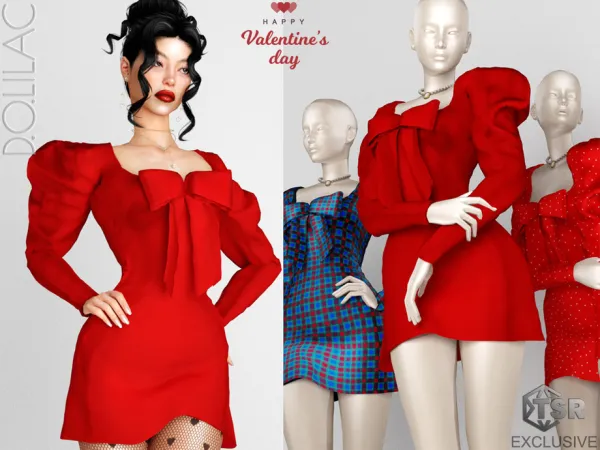 Mix Valentine's Day Bow Detail Mini Dress DO0239 by DOLilac - The Sims 4 Custom Content