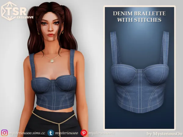 Alpha Denim bralette with stitches by MysteriousOo - The Sims 4 Custom Content