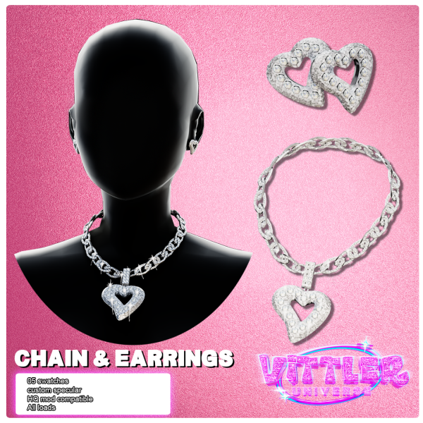 Alpha Unlimed Heart Chain Necklace and Earrings by simsfinds - The Sims 4 Custom Content