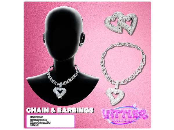 Unlimed Heart Chain Necklace and Earrings By VittlerUniverse
