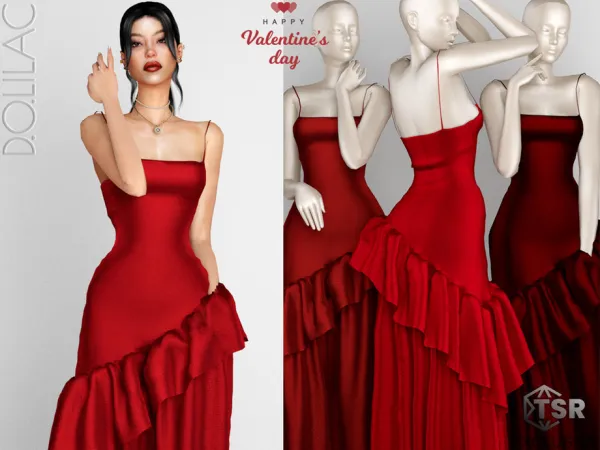Alpha Valentine's Day Ruffled Linen Blend Midi Dress DO0226 by thesimsresource - The Sims 4 Custom Content