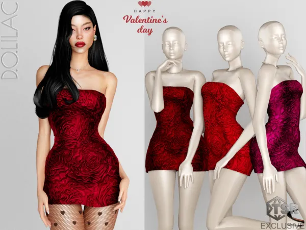 Alpha Valentine's Day Strapless Rosette Gazer Mini Dress DO0224 by thesimsresource - The Sims 4 Custom Content