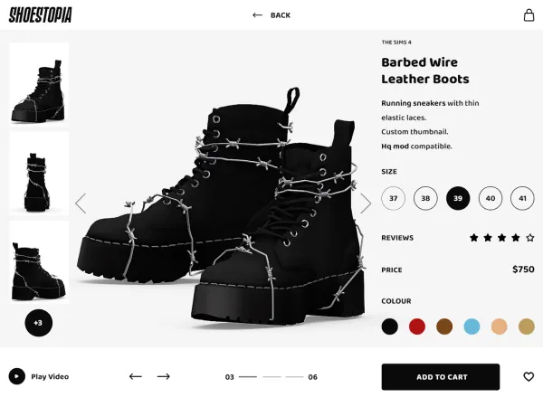 Alpha Shoestopia. Barbed Wire Leather Boots by shoestopia - The Sims 4 custom content