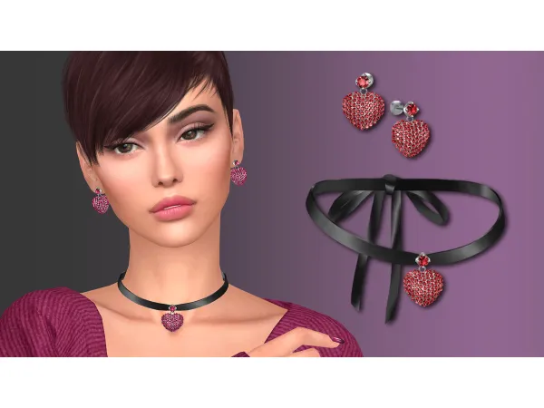 Alpha Pave heart jewelry set by modcollective - The Sims 4 Custom Content