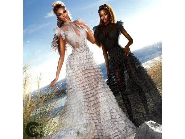 Alpha Halter Tiered Skirts Ruffle Bridal Gown - The Sims 4 Custom Content