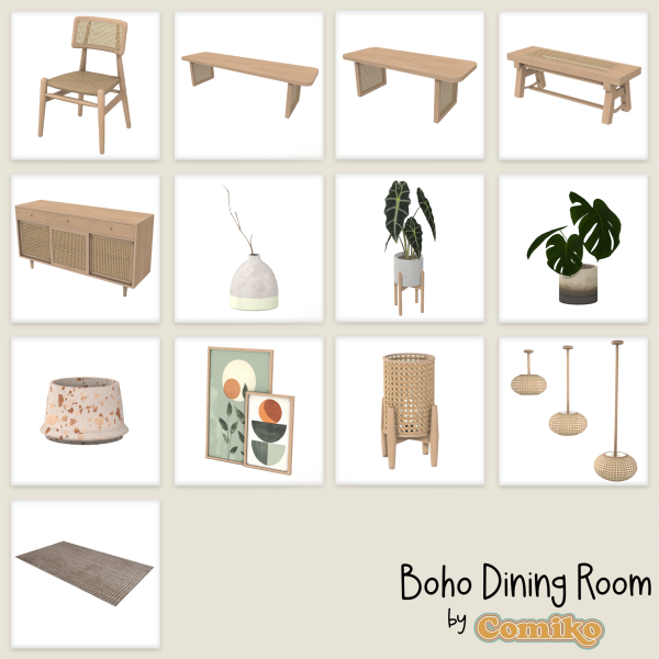 Maxis Match Boho Dining Room by comiko - The Sims 4 Custom Content