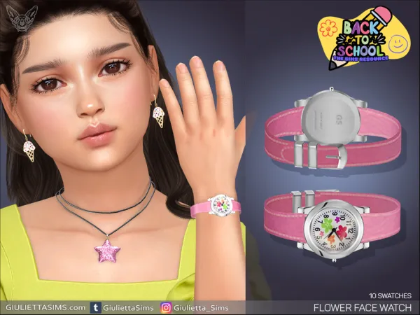 Alpha Flower Face Watch For Kids by feyona - The Sims 4 Custom Content