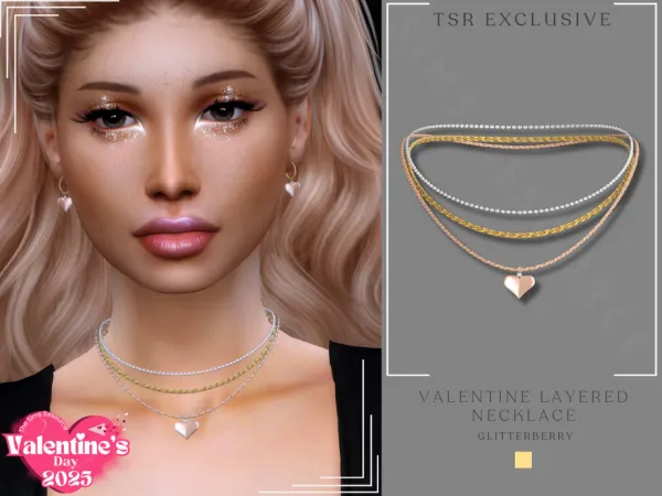 Alpha Valentine Layered Necklace by Glitterberryfly - The Sims 4 Custom Content