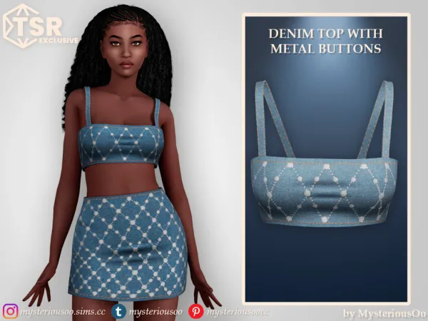 Alpha Denim top with metal buttons by thesimsresource - The Sims 4 Custom Content