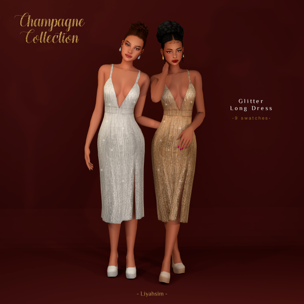 Maxis Match Champagne Collection Glitter Long Dress by liyahsim - The Sims 4 Custom Content