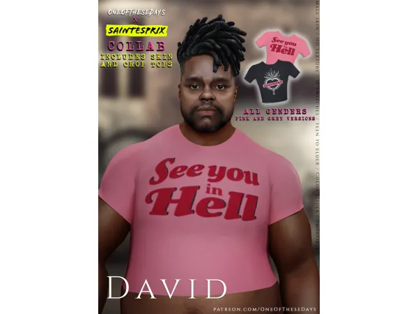 Alpha Saintesprix OneOfTheseDays x Saintesprix David SKIN ( tray files) crop tops - The Sims 4 Custom Content