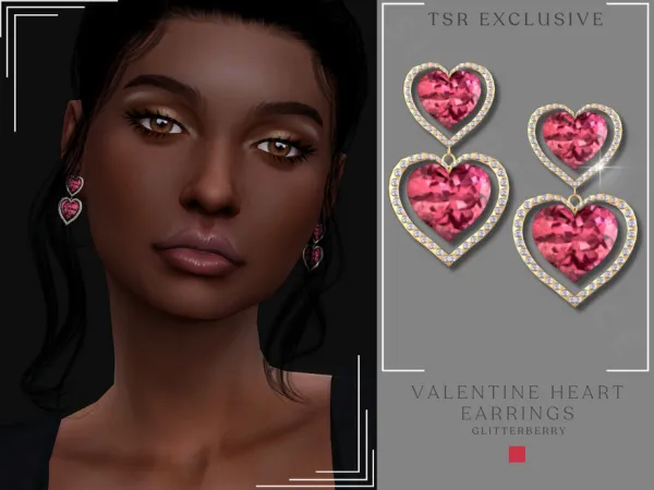 Alpha Valentine Heart Earrings by Glitterberryfly - The Sims 4 Custom Content