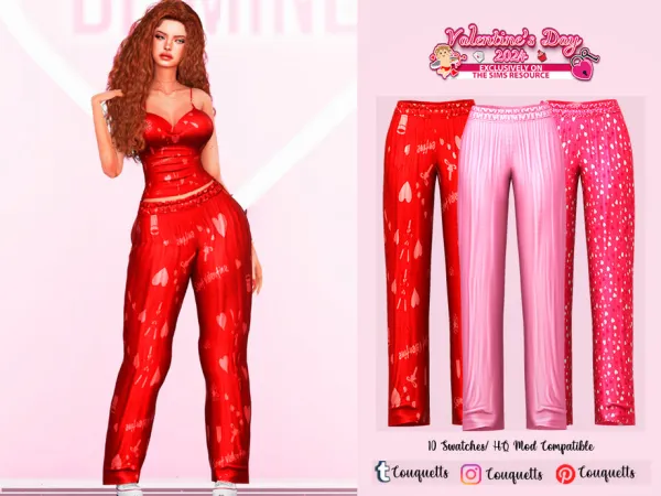 Alpha Valentines Day Pajamas Set N1 Pants by couquett - The Sims 4 Custom Content