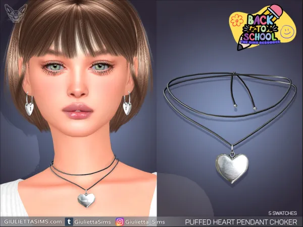 Alpha Puffed Heart Pendant Choker by feyona - The Sims 4 Custom Content