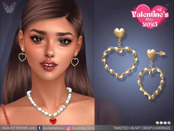 Alpha Twisted Heart Drop Earrings by thesimsresource - The Sims 4 Custom Content