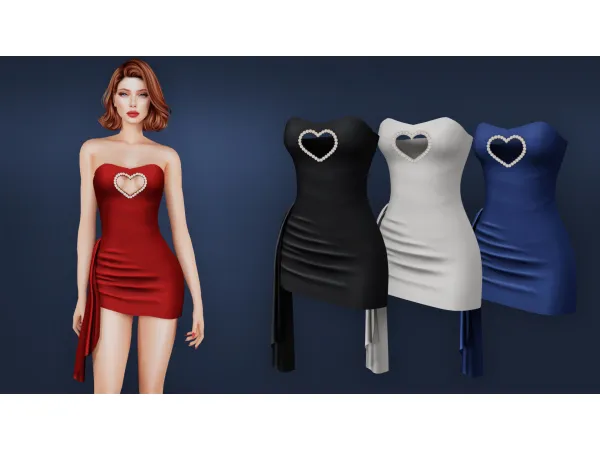 Alpha DRESS WITH A PEARL HEART CUTOUT by modcollective - The Sims 4 Custom Content