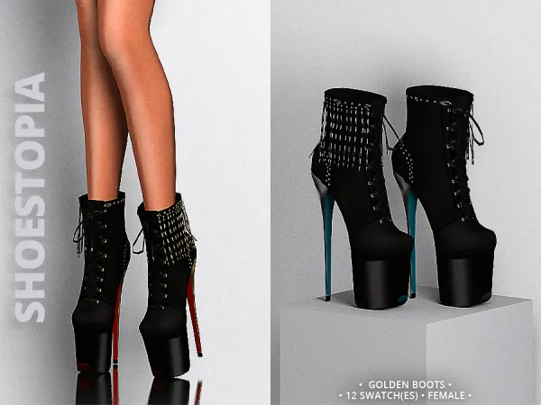 Alpha Shoestopia Golden High Heeled Boots by shoestopia - The Sims 4 Custom Content