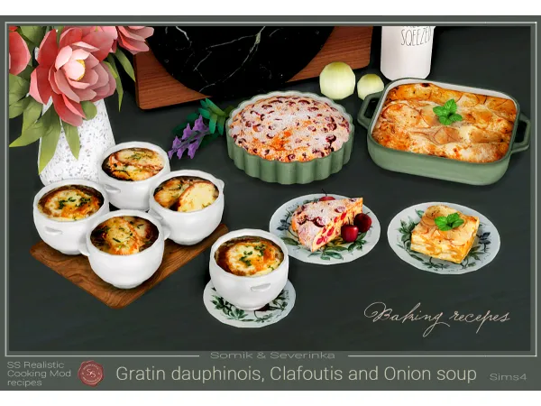 Alpha French Onion Soup Gratin dauphinois and Clafoutis French Cuisine by Somik_Severinka - The Sims 4 Custom Content