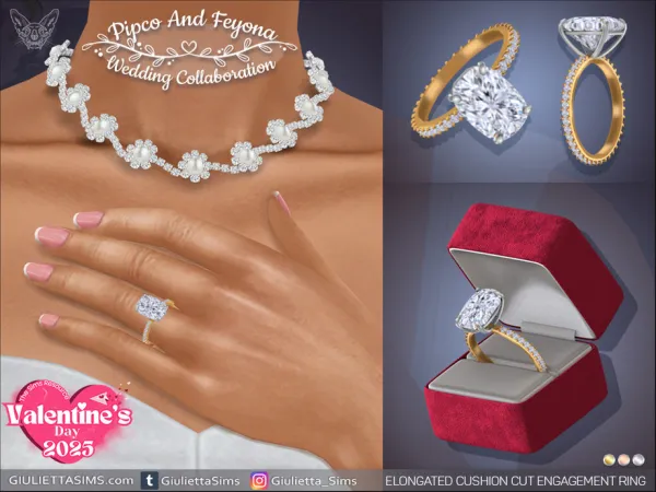 Alpha Elongated Cushion Cut Diamond Engagement Ring by feyona - The Sims 4 Custom Content