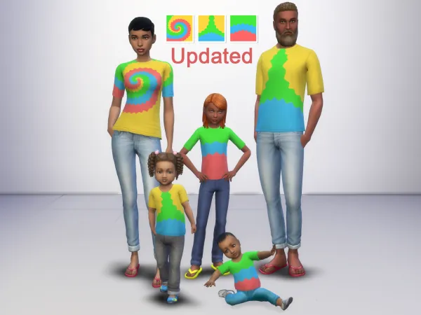 Maxis Match (Updated) ACNH Rainbow Tie Dye T shirt (all ages) by simsfinds - The Sims 4 Custom Content