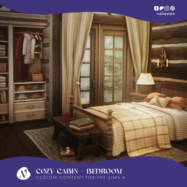 Maxis Match Cozy Cabin Collection Bedroom by simsfinds - The Sims 4 Custom Content