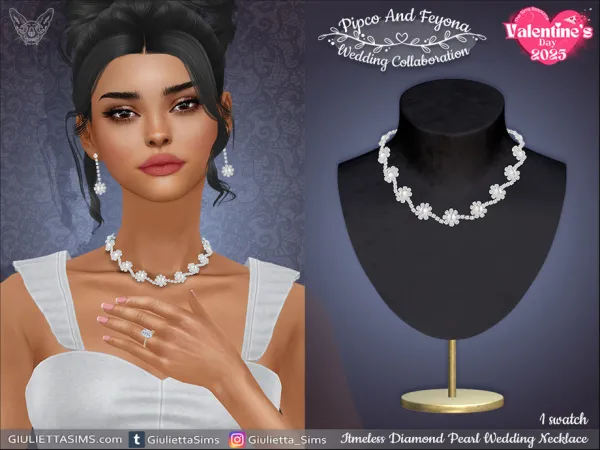 Alpha Timeless Diamond Pearl Necklace by feyona - The Sims 4 Custom Content