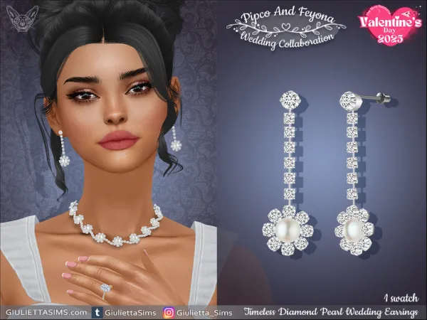 Alpha Timeless Diamond Pearl Drop Earrings by feyona - The Sims 4 Custom Content