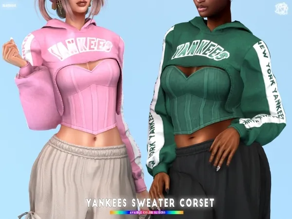 Mix Yankees Sweater Corset brsims by bluerose-sims - The Sims 4 Custom Content