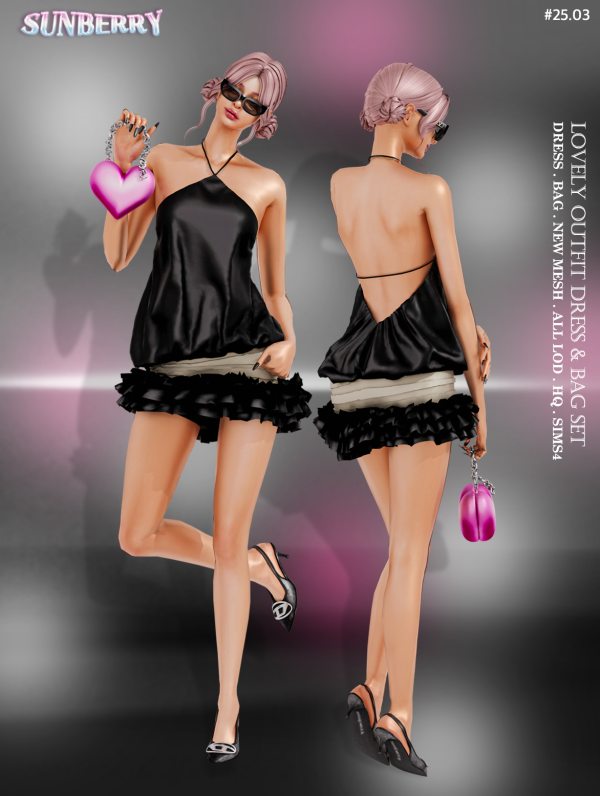 Alpha [SUNBERRY] 2503 Lovely outfit DRESS BAG Set by simsfinds - The Sims 4 Custom Content