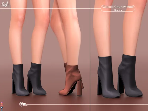 Mix Classic Chunky Heel Boots S491 by Mermalade - The Sims 4 Custom Content