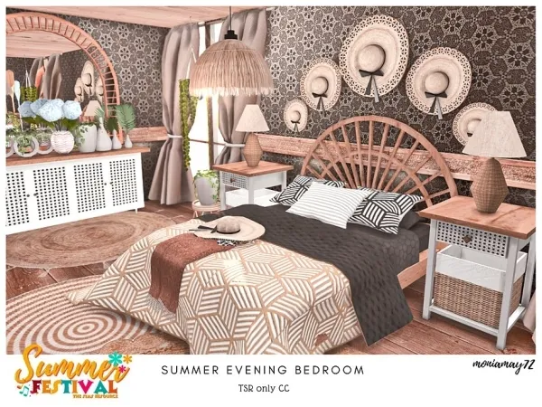 Mix Summer Evening Bedroom by moniamay72 - The Sims 4 Custom Content