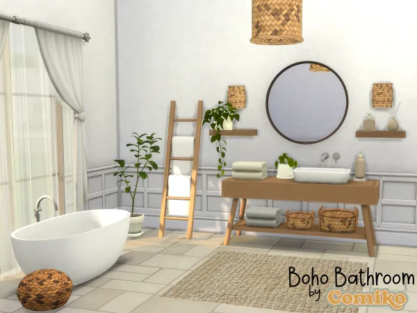 Maxis Match Boho Bathroom by comiko - The Sims 4 Custom Content