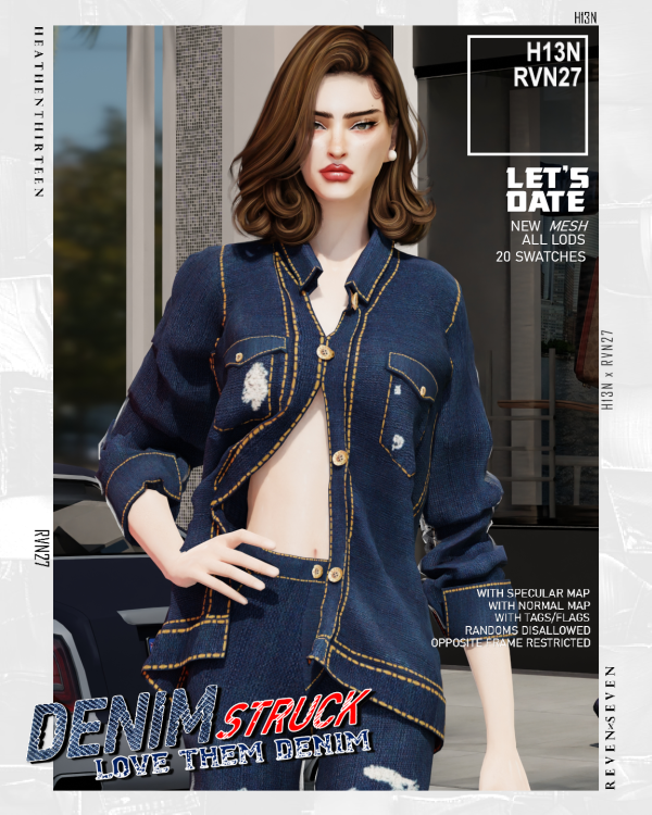 Alpha Rolled Up Sleeves Bare Side Oversized Denim Jacket by simsfinds - The Sims 4 Custom Content