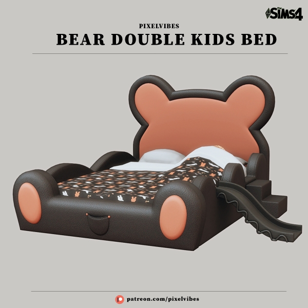 Alpha Bear Double Bed by pixelvibes - The Sims 4 Custom Content