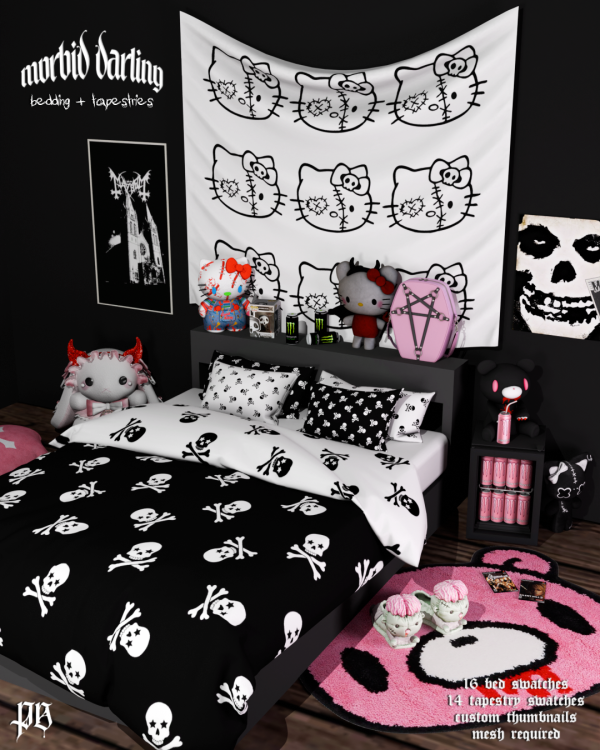 Mix morbid darling bedding tapestries by simsfinds - The Sims 4 Custom Content