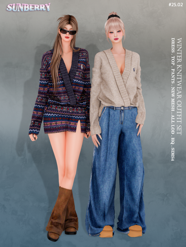 Alpha [SUNBERRY] 2502_FW Knitwear Outfit SET by simsfinds - The Sims 4 Custom Content
