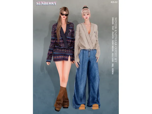 Alpha [SUNBERRY] 2502_FW Knitwear Outfit SET - The Sims 4 Custom Content