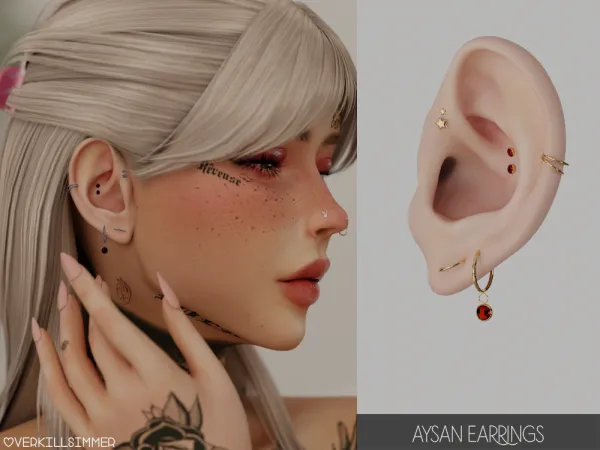 Alpha Aysan earrings by overkillsimmer - The Sims 4 Custom Content