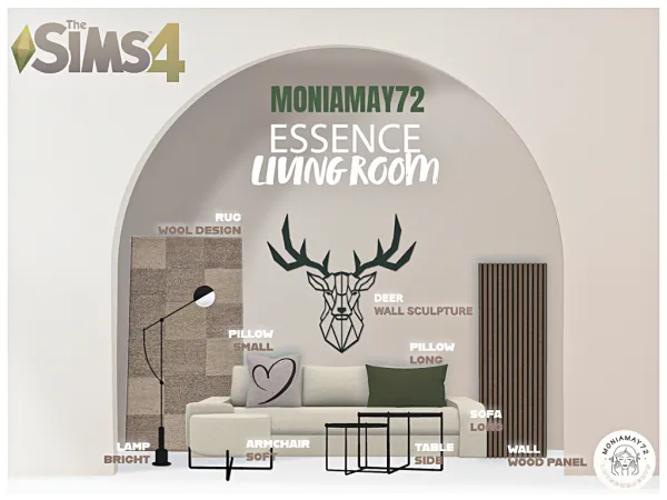 Mix Sims 4 Essence Living Room set by moniamay72 - The Sims 4 Custom Content