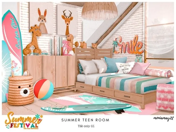 Mix Summer Teen Bedroom by moniamay72 - The Sims 4 Custom Content