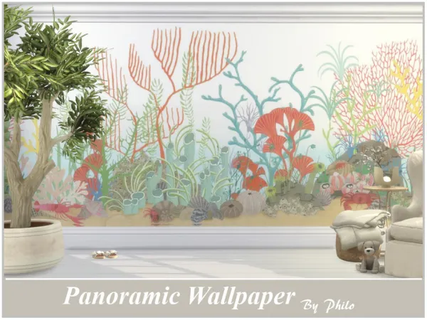 Mix Coral Forest Panoramic Wallpaper by thesimsresource - The Sims 4 Custom Content